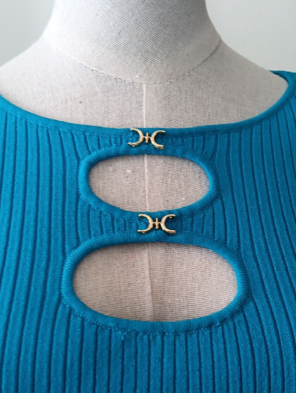 INC International Concepts Teal Ribbed Long Sleeve Top with Keyhole Accent - Picture 2 of 2